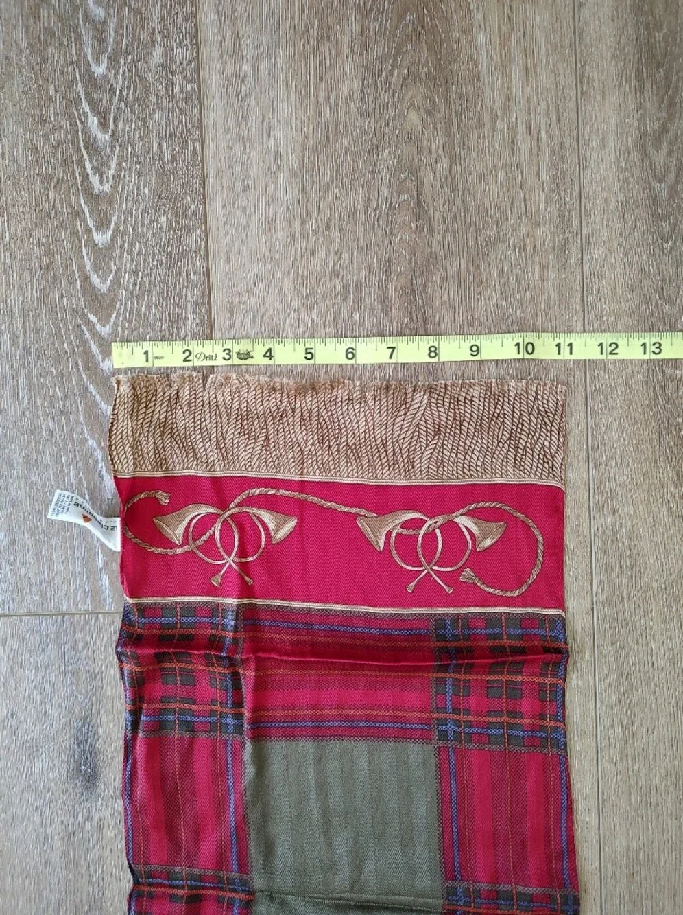 Vintage Liz Claiborne Japanese Silk Stole Scarf Equestrian Hunt Red Gold Horns